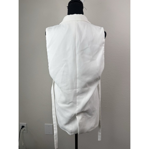 ZARA Sleeveless Blazer Vest Women's S Longline Open Side Tie White Quiet Luxury - Picture 4 of 7